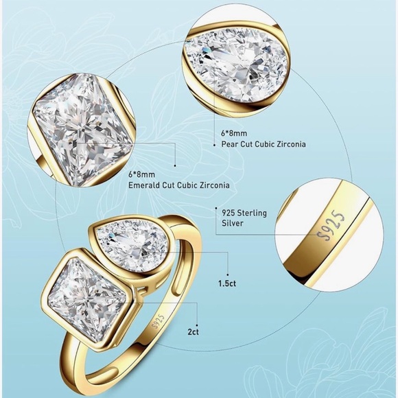 Gold Two-Stone Cubic Zirconia Open Ring - Women's Jewelry - Picture 4 of 5